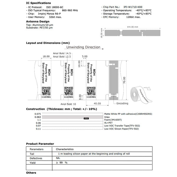 3.85 x 1.65 Poly Foam RFID On-Metal Label