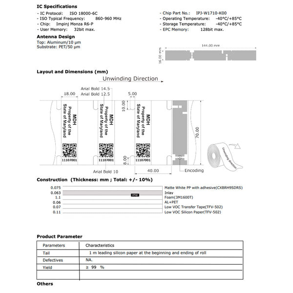 2.75 x 0.70 Poly Foam RFID On-Metal Label