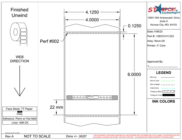 4" x 6" TT Paper RFID Label - 3" Core - 1000 Labels / Roll - Industrial