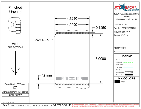 4" x 6" DT Paper RFID Label - 1" Core - 300 Labels / Roll - Desktop