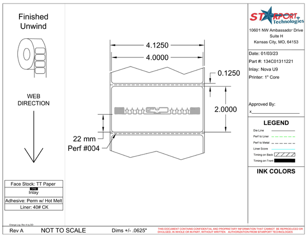 4" x 2" TT Paper RFID Label - 1" Core - 1000 Labels / Roll - Desktop