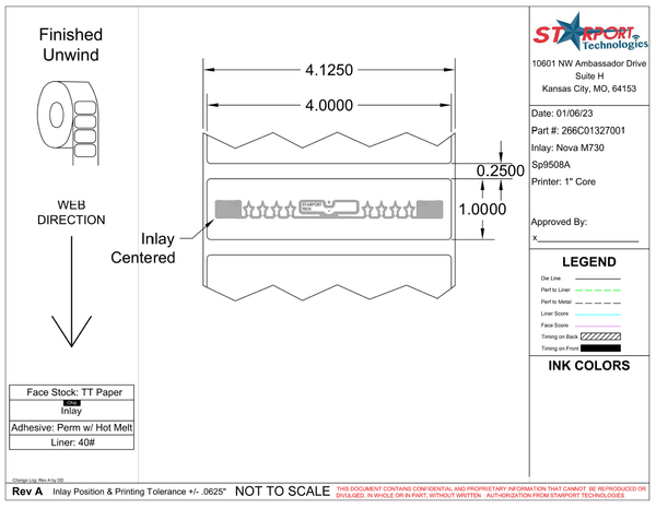 4 x 1 TT Paper RFID Label - 1"Core - 1000 Labels / Roll - Desktop