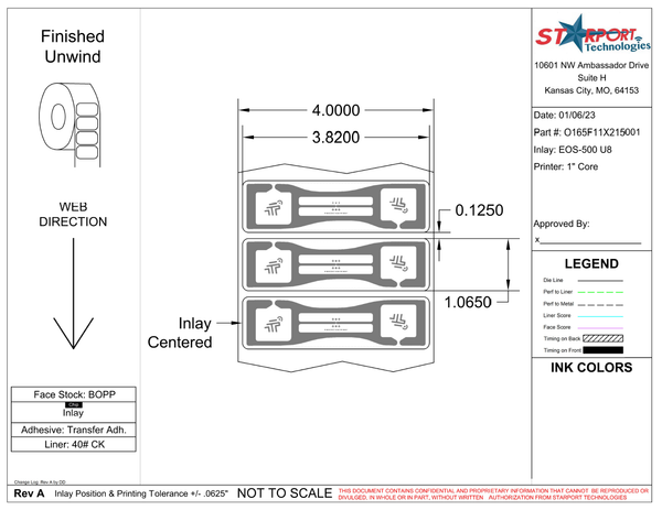3.82 x 1.065 Poly RFID Label - 1"Core - 1000 Labels / Roll - Desktop
