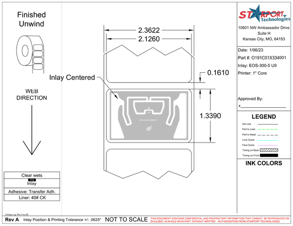 2.126" x 1.339" TT Paper RFID Label - 1"Core - 1000 Labels / Roll - Desktop