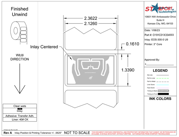 2.126" x 1.339" TT Paper RFID Label - 3"Core - 3000 Labels / Roll - Industrial