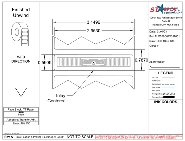 2.953" x 0.590" TT Paper RFID Label - 1"Core - 2500 Labels / Roll - Desktop