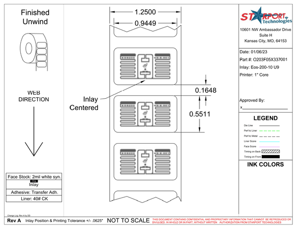 0.945" x 0.551" Poly Paper RFID Label - 1" Core - 2500 Labels / Roll - Desktop